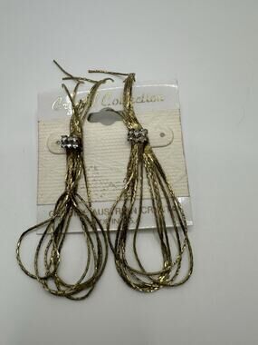Crystal Collection Gold Tone Fringe Tassel Earrings With Austrian Crystal Accent